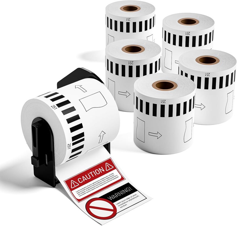 GreaTeam DK-2251 DK2251 Labels Replacement for Brother 2.4”x 50ft Continuous Length Label Black/Red on White, Compatible with Brother QL-800 QL-820NWB QL 810W Label Printer, 6 Rolls + 1 Refillable Cartridge - Image 1